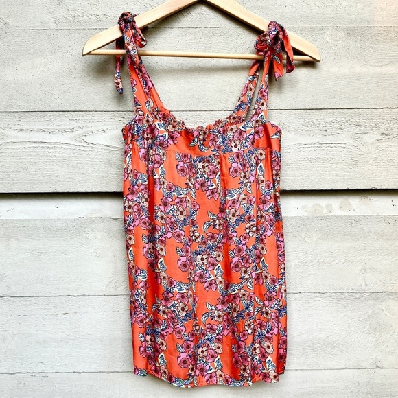 FRNCH Vera Top Gigliola Print Orange Floral Tie Italian Made Feminine Romantic S - Picture 4 of 14